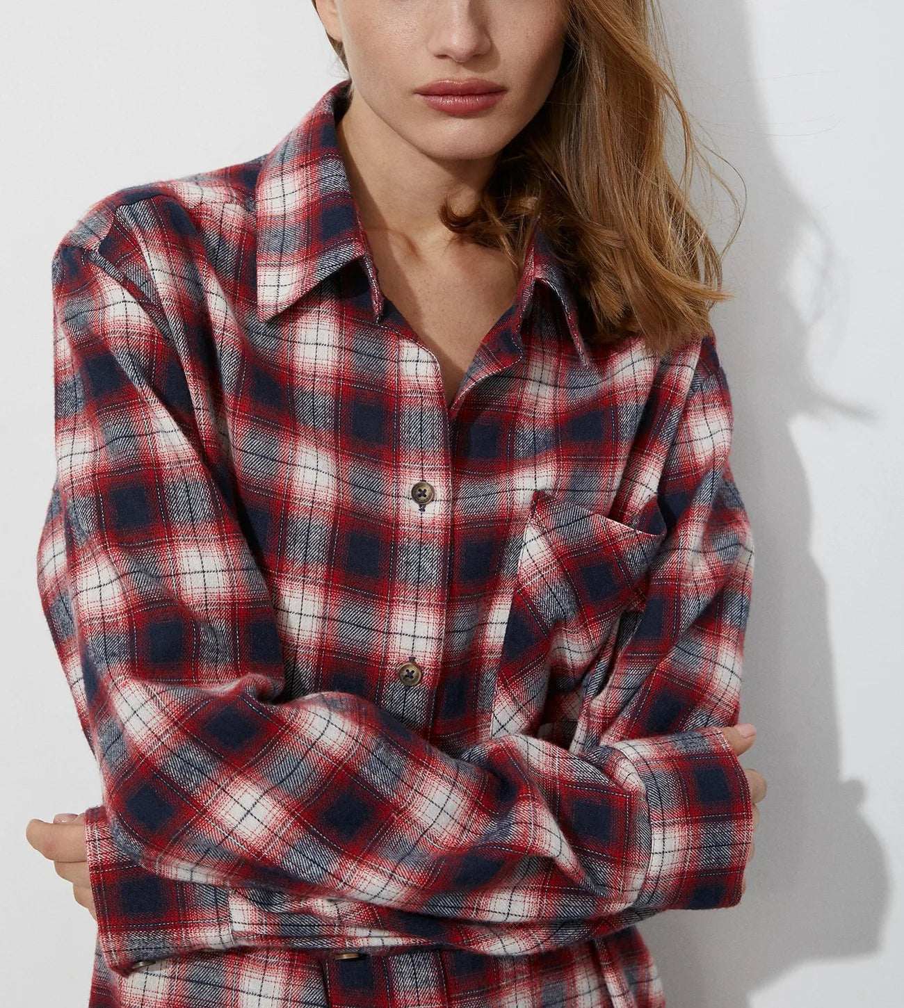 Women's Retro Plaid Turn Down Collar Shirt