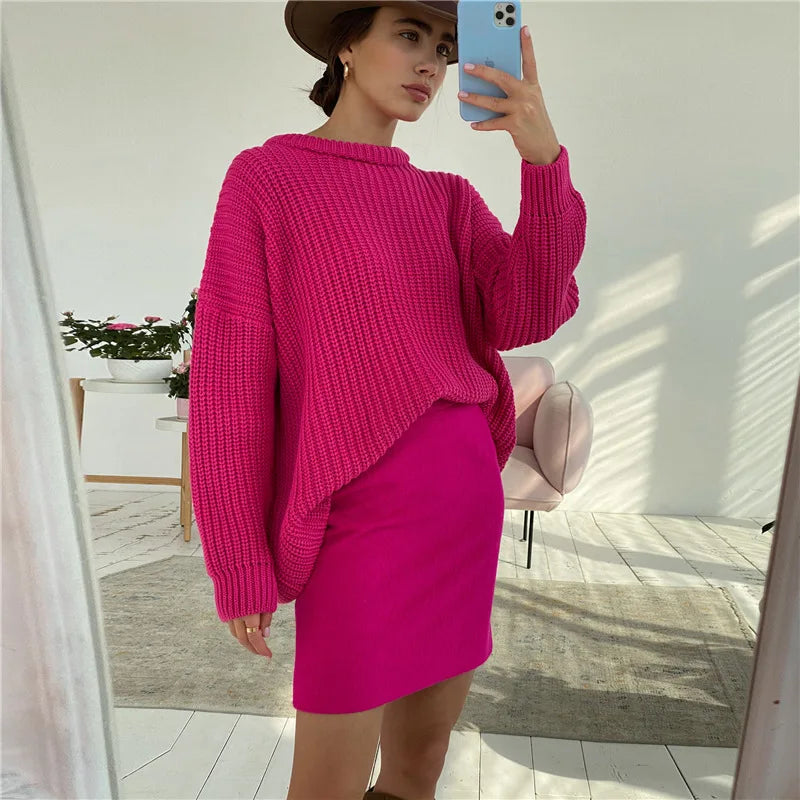 Women's Knitted Jersey Sweater - Long Sleeve Pullover Sweater