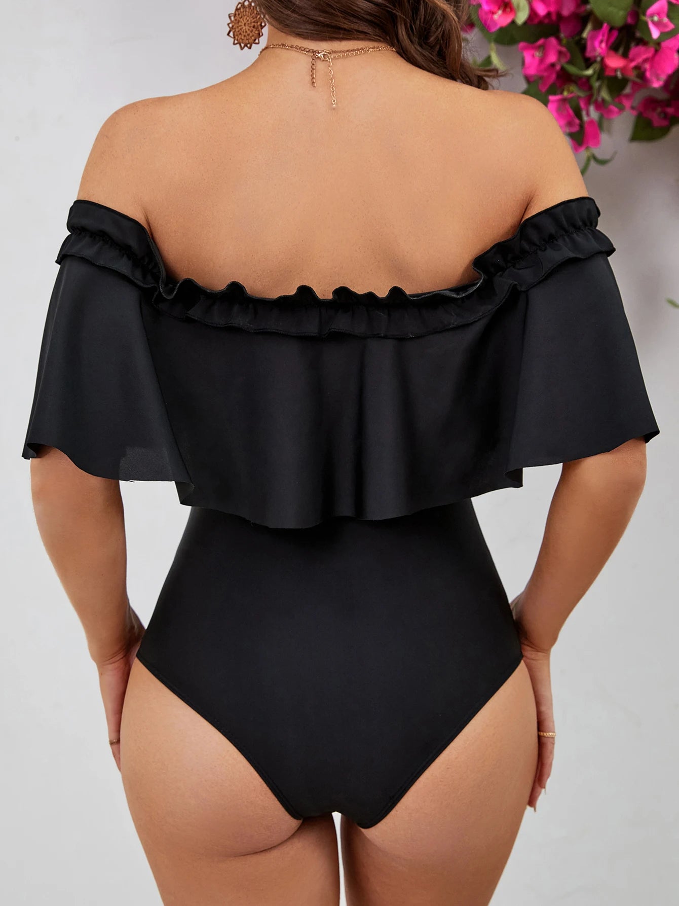 Women's Ruffle Swimwear One Piece  Off Shoulder Bodysuit Push Up Swimsuit