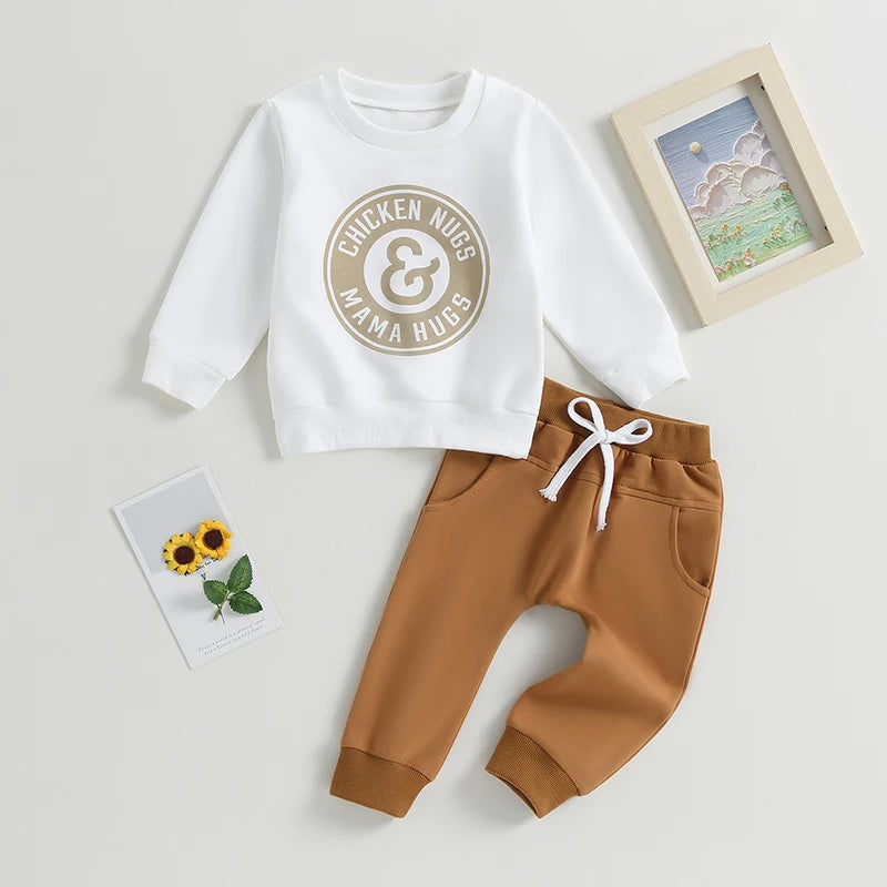 0-3Y Toddler Baby Boys Clothes Sets 2pcs Cartoon Letter Print Long Sleeve Sweatshirt Tops Drawstring Trousers Set