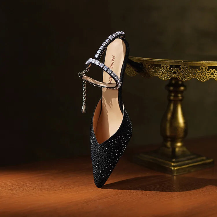 Women's Pointed Toe Rhinestone Wedding Sandals - Bowknot Pendant Pumps