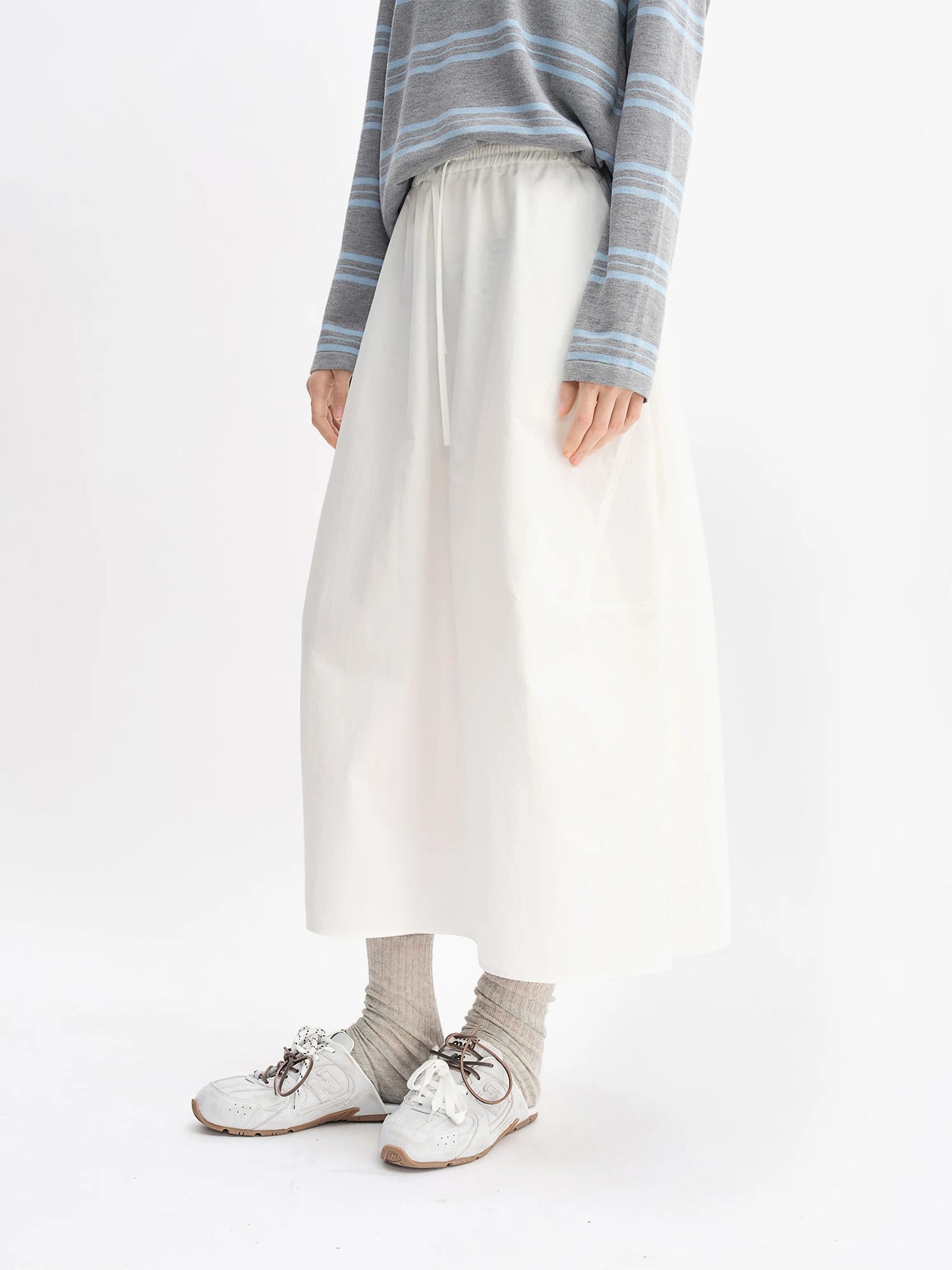 Striped Shawl and Sweater Skirt Set - Contrasting Knit Two-Piece