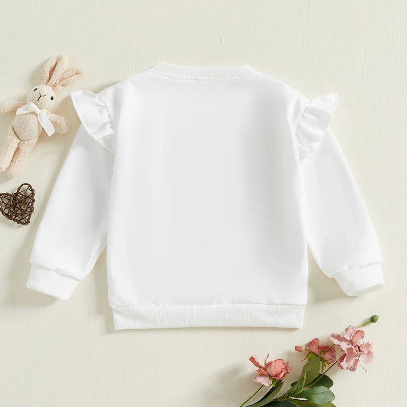 Girls' Easter Rabbit Print Sweatshirt - Long Sleeve Crew Neck Pullover