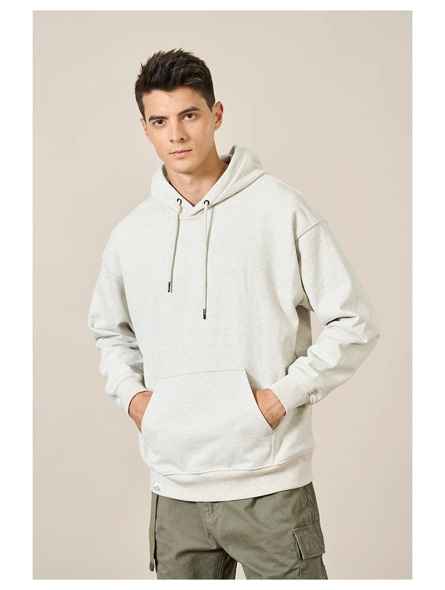 Men's Oversize 360g Fabric Washed Basic Pullover Sweatshirt Hoodie