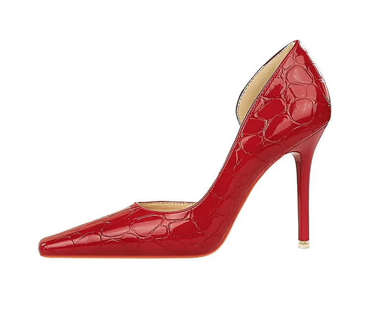 Women's Patent Leather Stone Pattern High Heels Square Head Stilettos Shoes