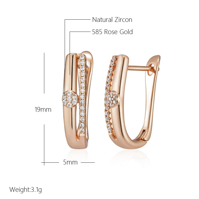 Geometric Hoop Earrings - Rose Gold with Natural Zircon