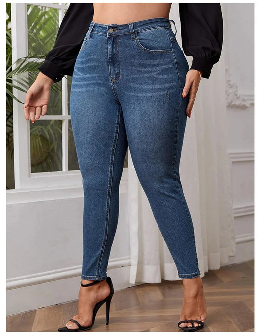 Plus size Jeans - Women full length high waist stretchy stretchy Jeans