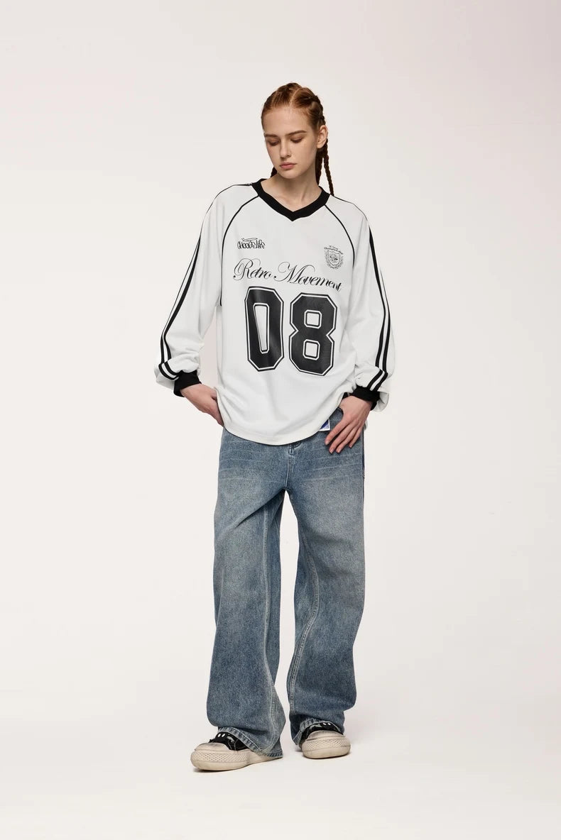 Unisex Graphic Football Jersey Loose Fit Long-sleeved sportswear T-Shirt