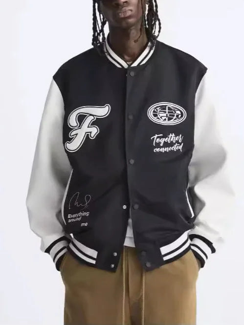 Men's Bomber Jacket - Embroidered Patchwork Baseball Style
