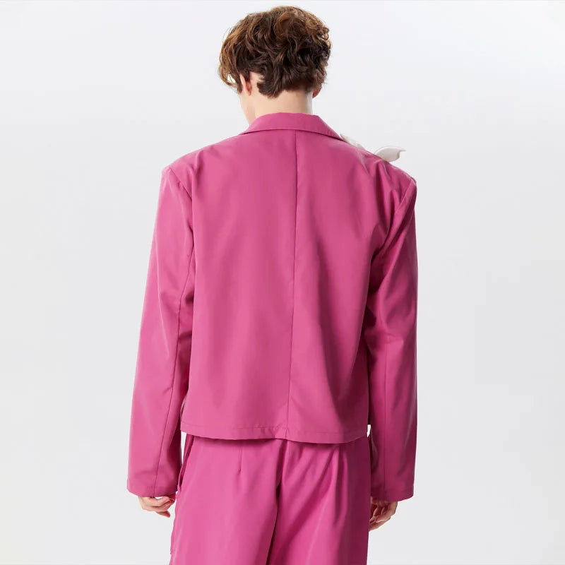 Men's Blazer Patchwork Lapel Long Sleeve Double Breasted Loose Jacket