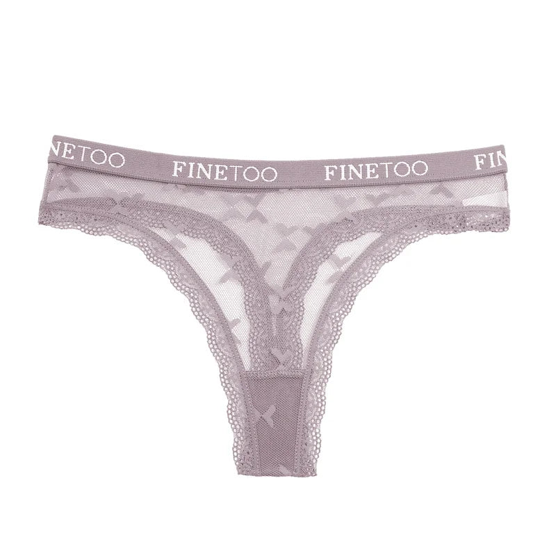 Women's Lace Low-Rise Thongs Letter Waist Transparent G-String Seamless Lingerie Hollow Out Perspective T-Back