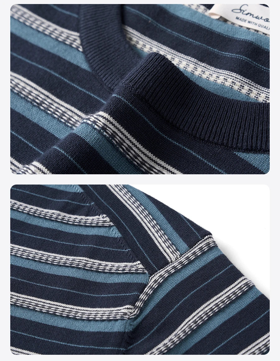 Men's Premium Knitted Striped T-Shirt - 14 Gauge Jacquard Regular Fit