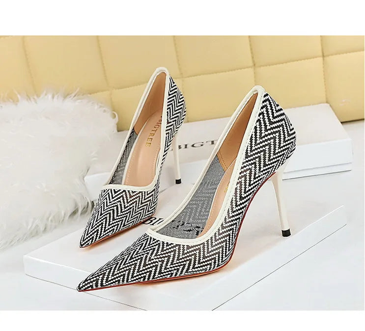 Women's Mesh Hollow Lace  Stiletto High Heels Shoes