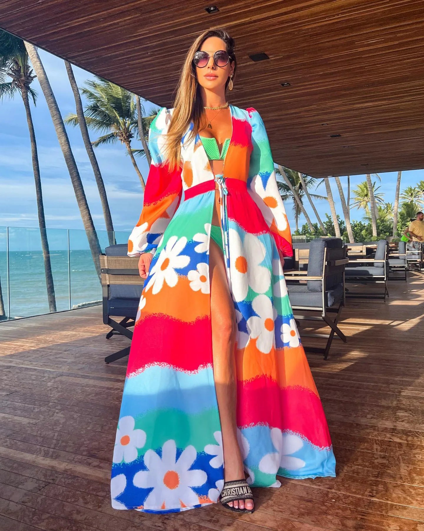 Women's Halter Printed Swimwear Loose Dress Backless Bikini Cover Up