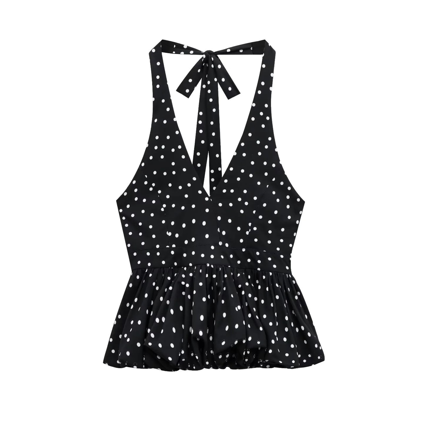 Women's Neck Hanging Design Sleeveless Spring And Summer Short Polka Dot Back Skirt Camisole Vest Top