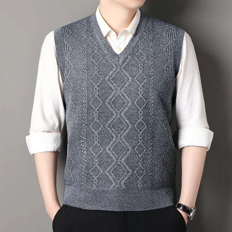 Autumn Winter Argyle Plaid Knit Vest - Fleece Sleeveless Waistcoat
