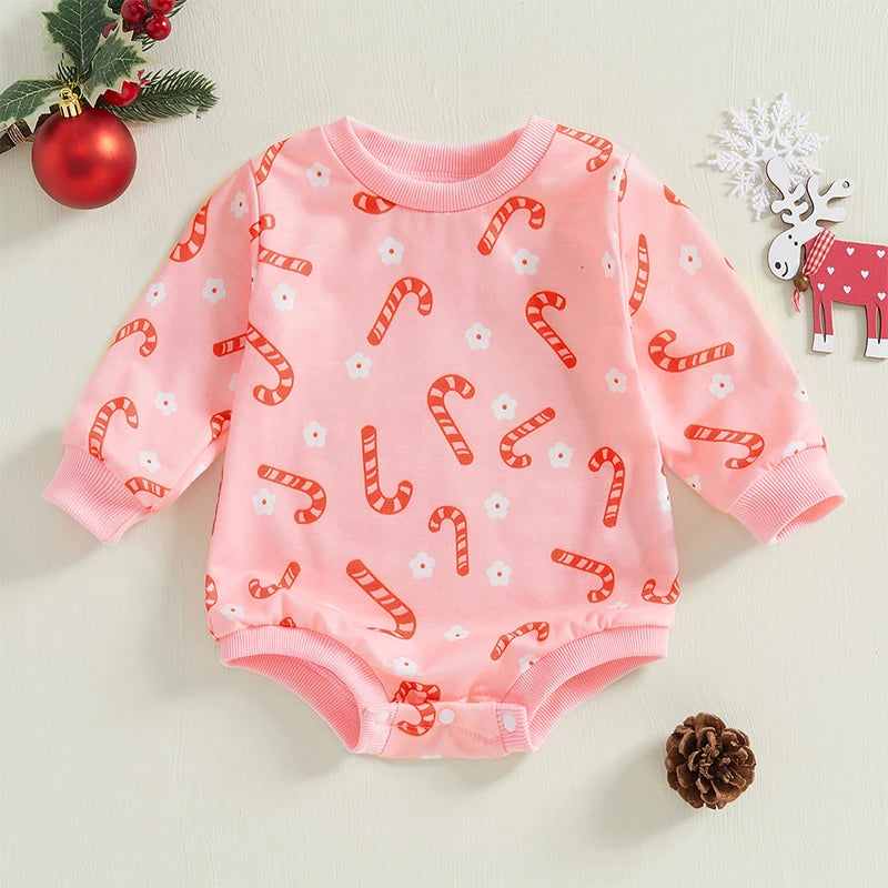 Christmas Candy Cane and Tree Print Romper - Baby Boys Girls Jumpsuit