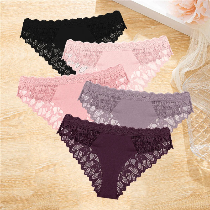 5Pcs Women's Lace Hollow Out Panties Low-Waist Comfortable Underwear Floral Breathable Briefs Stretch Soft Lingerie