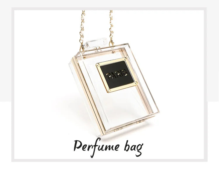 Women's  Perfume Bottle Clutch Bag  - Leather Chain Crossbody Acrylic Small Square Handbag