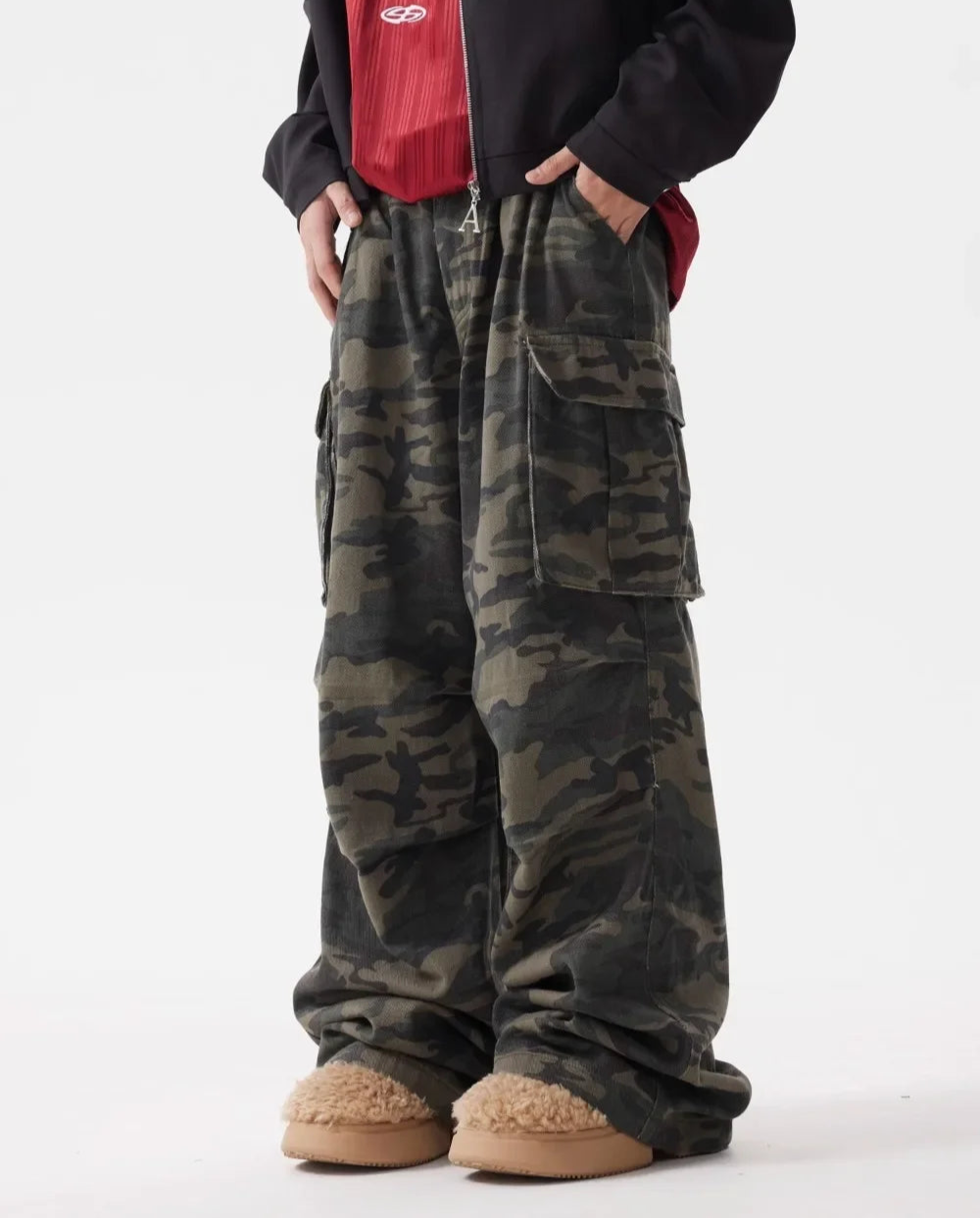 Men's Vintage Multi-pocket Pleated Camouflage Overalls Camo Colossus Baggy Pants