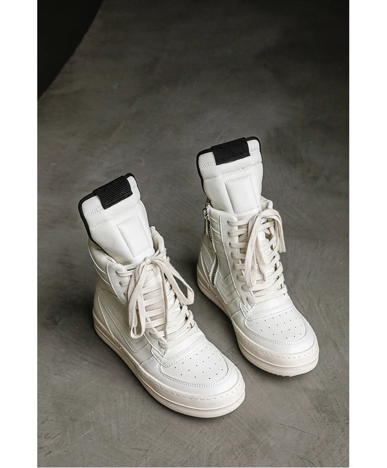 Men's High-Top Leather Sneakers - Lace-Up Ankle Boots