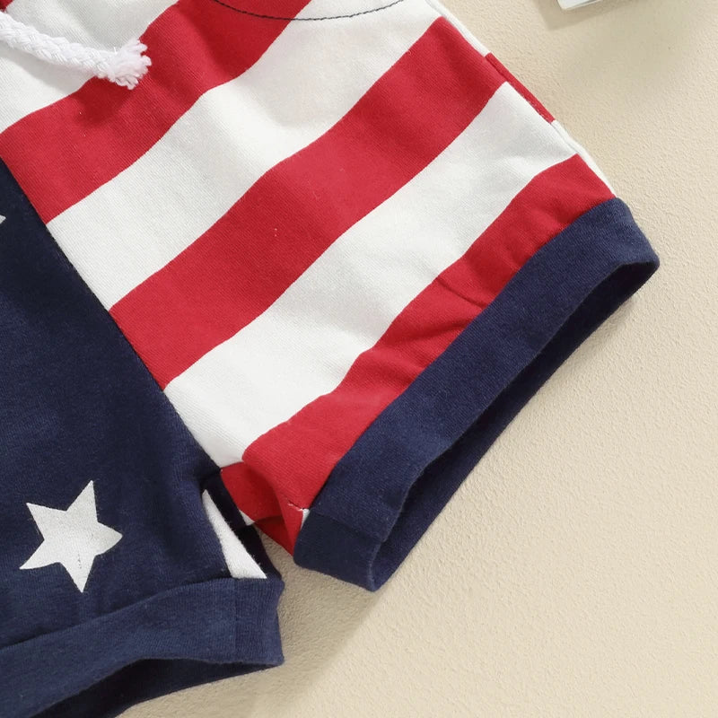 0-3Y Infant Baby Boys Clothes Sets American Flag Outfit Short Sleeve Stars Stripes Print T-Shirt and Shorts