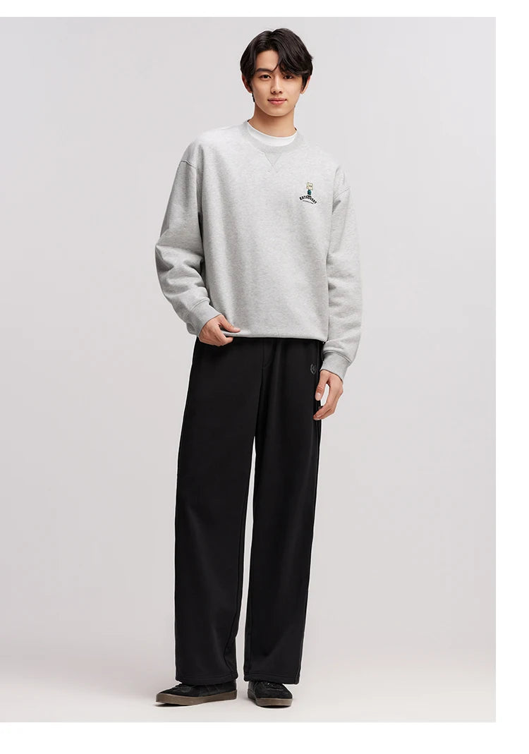 Men's Winter Knit Trousers - Loose Straight Leg Couple Casual Pants Black