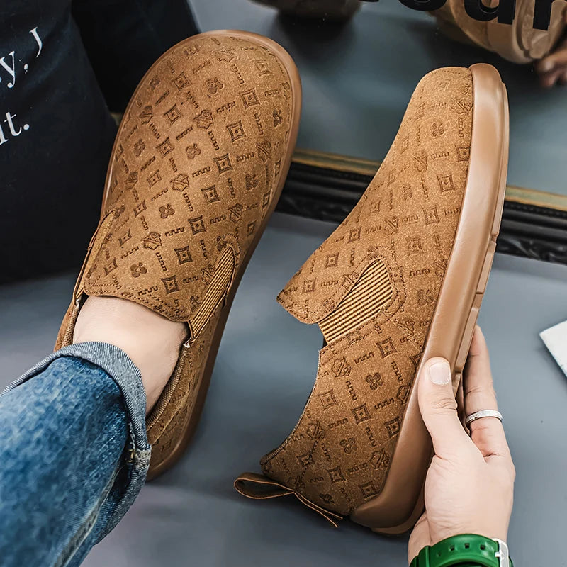 Men's Print Loafers Slip-on Suede Leather Flat Shoes