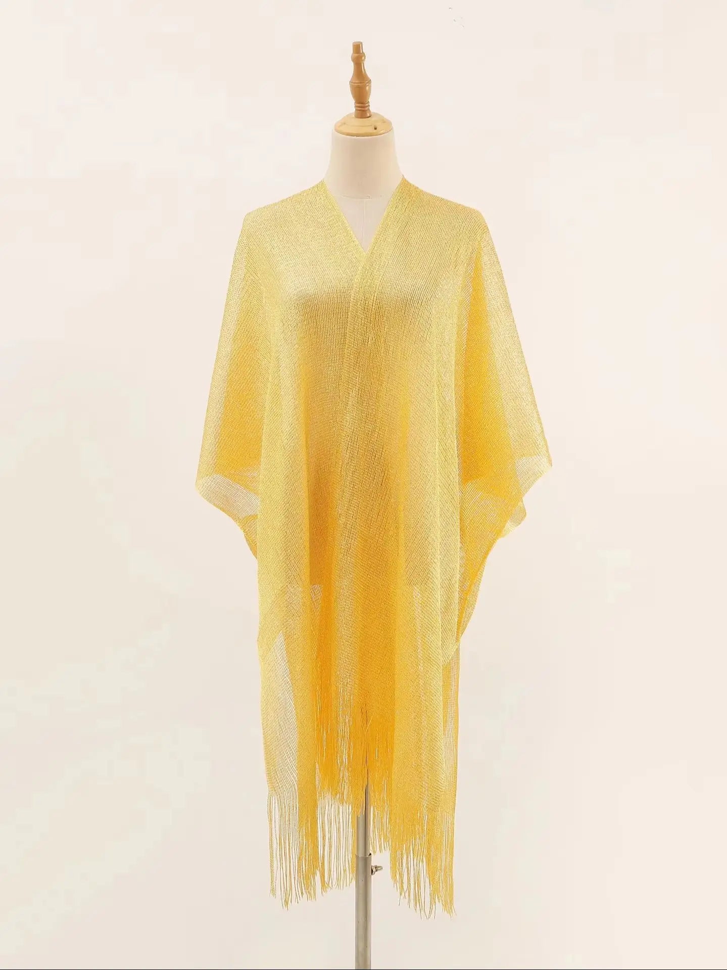 Women Swimsuit Cover Ups Shawl-Collar Caftans Beach Tunic Dress Robe Solid Tassel Pareo Beach Cover-ups