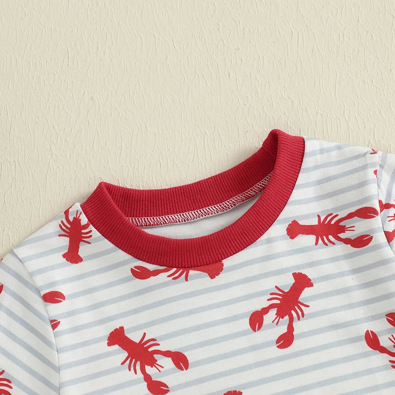Baby Boys Striped Lobster Print Summer Set - T-Shirt & Solid Shorts (0-3Y)