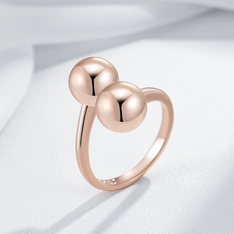 Unique Glossy Double Ball Ring - Rose Gold Retro