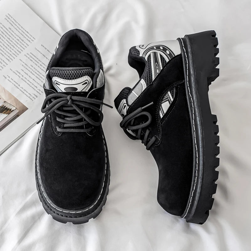 Men's Platform Suede Sneakers - Lace-Up Casual Outdoor Shoes