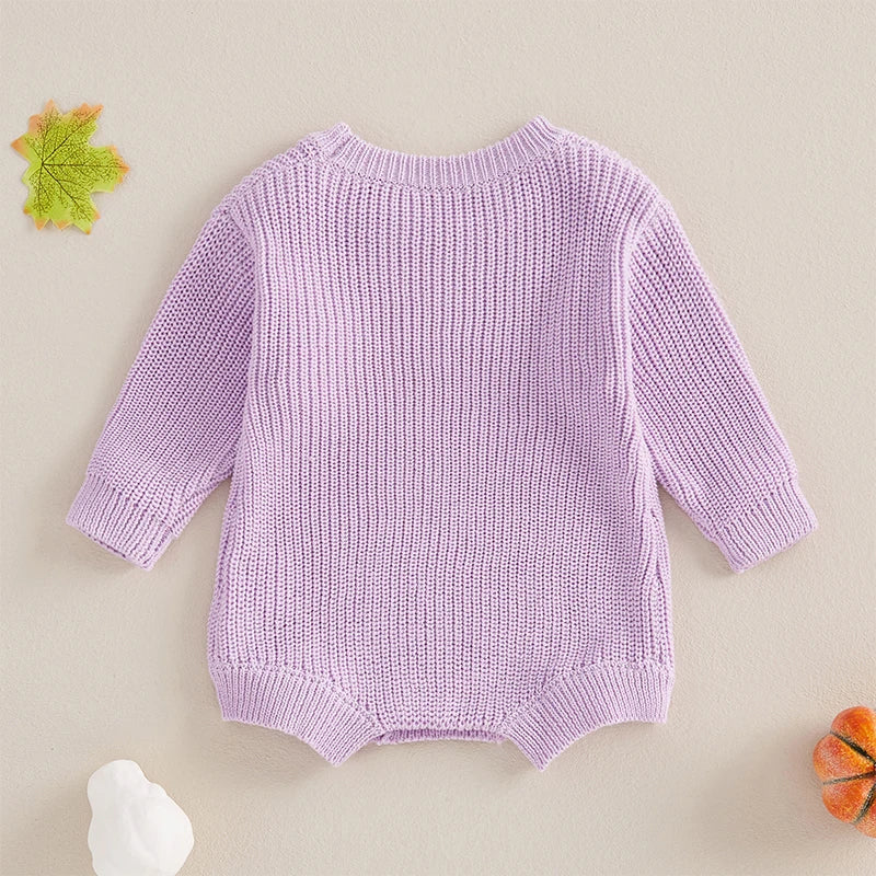 0-12M Baby Girls Boys Halloween Sweater - Romper Letter Ghost Embroidery Crew Neck Long Sleeve Jumpsuit