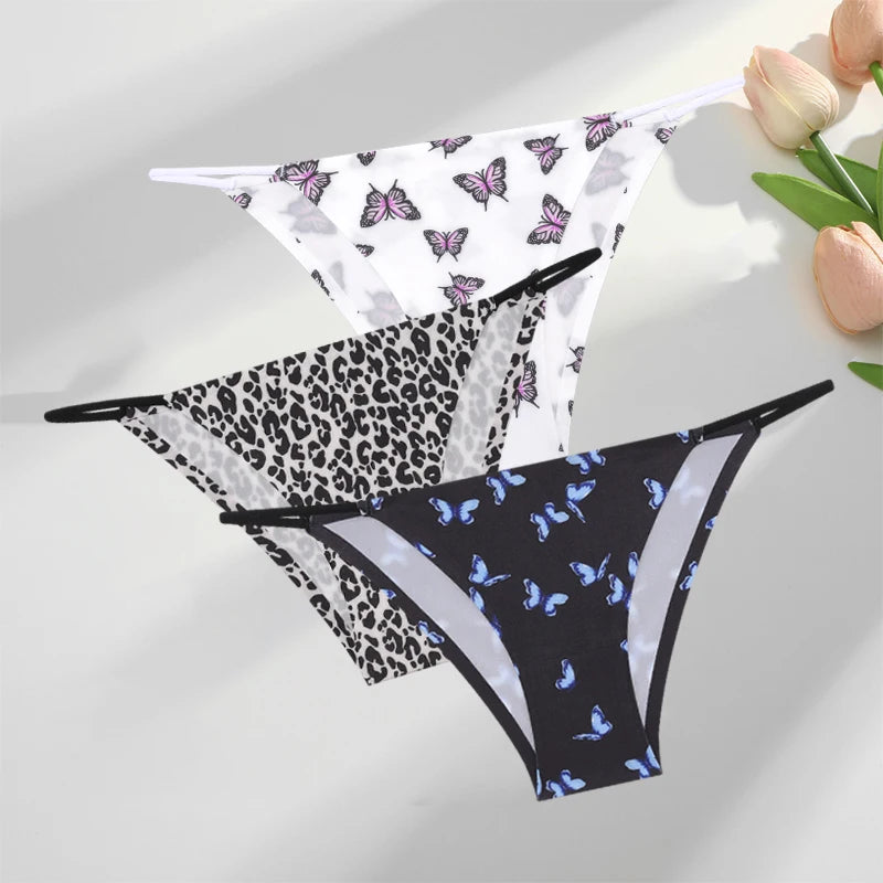 Women's Seamless Silk Underwear 3-Piece Set - Leopard Print Low-Waist Briefs