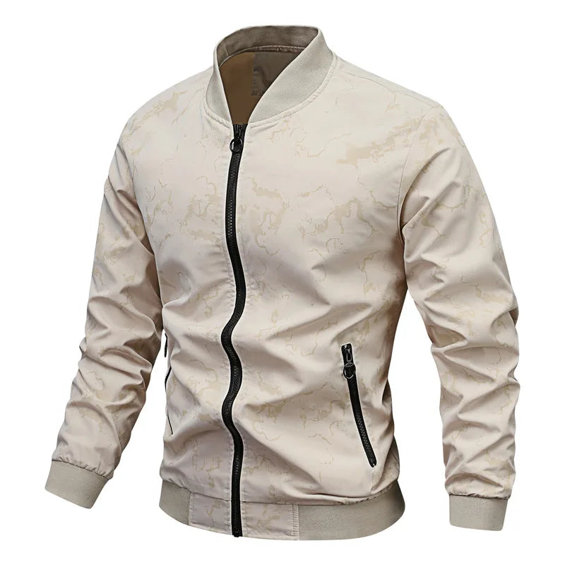 Men's Casual Print Stand Collar Slim Bomber Outerwear Zipper Outdoor Sports Jackets Coats