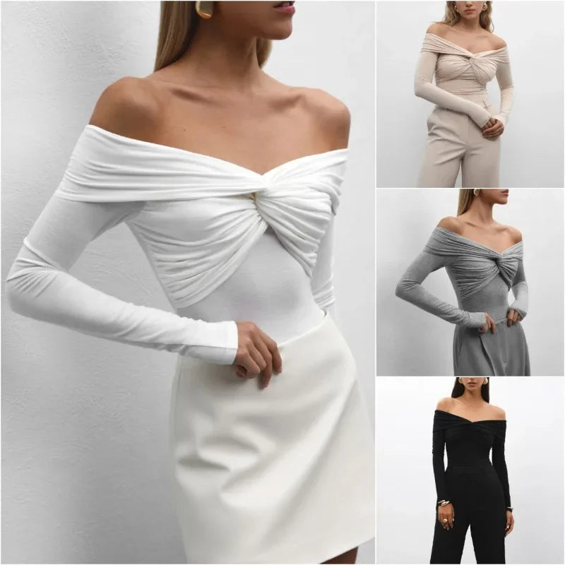 Women's Cross Neck Long Sleeve Off Shoulder Bodycon Top