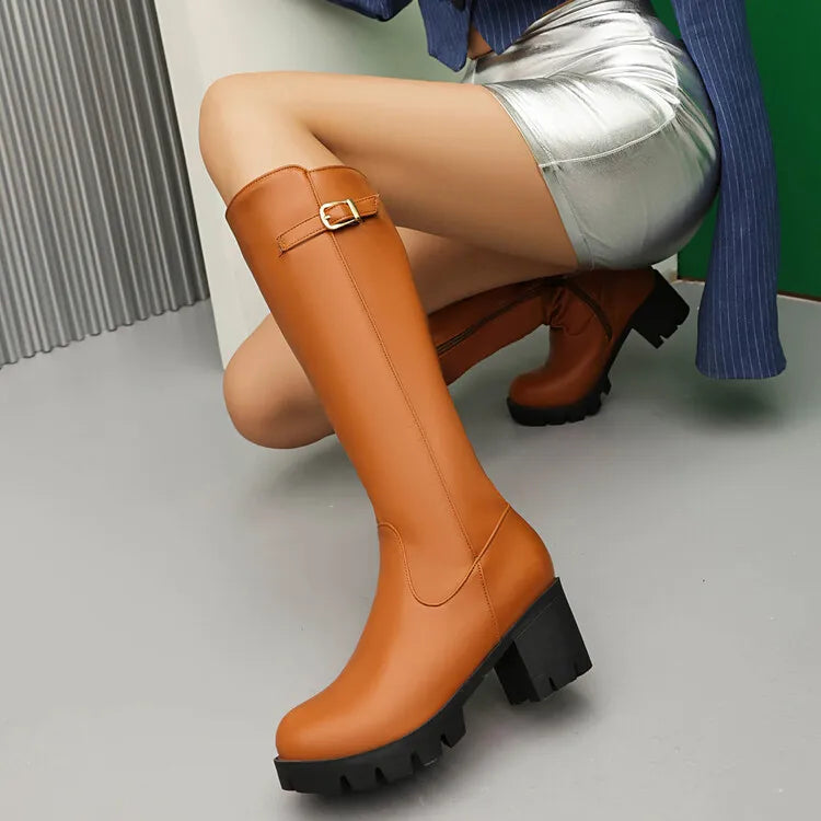 Faux Suede Ankle Boots - 5cm Flat Heel with Belt Buckle Detail