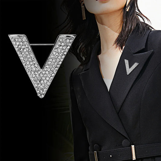 Women's Minimalist Crystal New Letter V Brooch Pin - Rhinestone Triangle Brooches and Pins