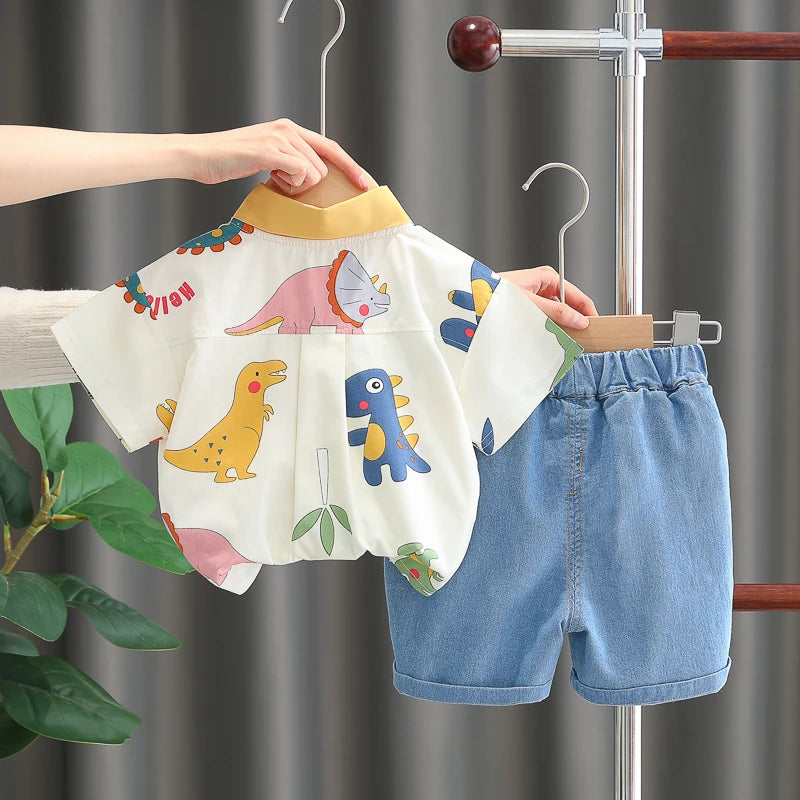 Children's Boys Casual dinosaur Shirt Shorts 2Pcs Outfit Set