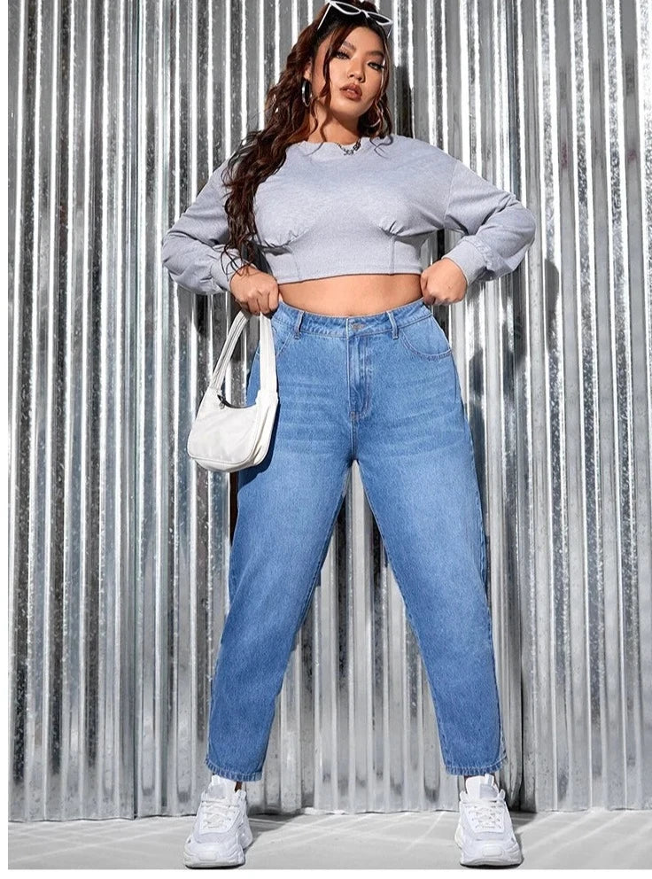 Plus Size Jeans - Women Tapered Curvy Stretchy Harem Fitting Loose Full Length Jeans