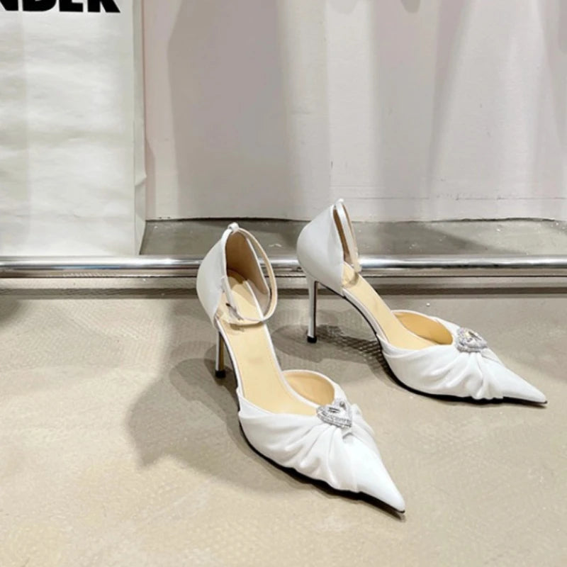 Women's Rhinestone Bowknot Satin Pointed Heel Sandals - Bridesmaid Party Shoes