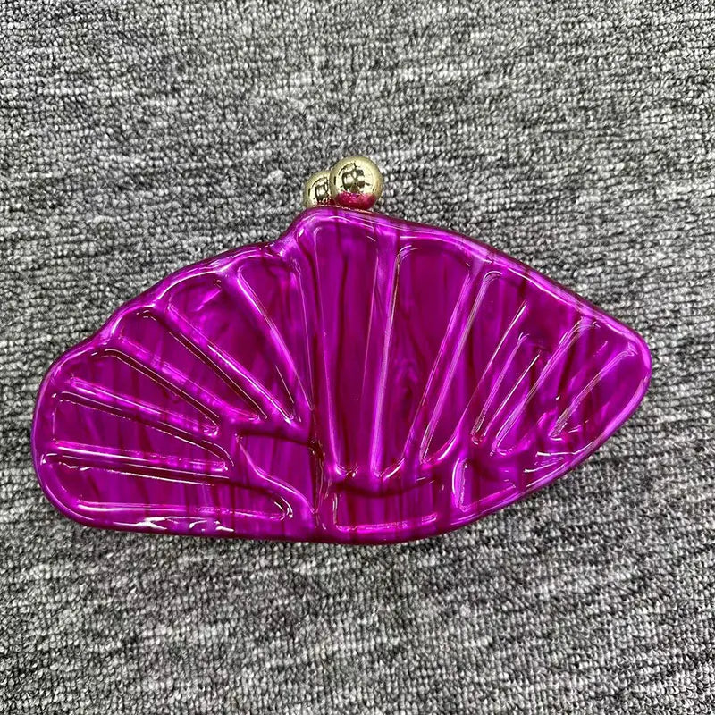 Women's Shell Fan-Shaped Evening Bag - Luxury Acrylic Crossbody Clutch with Pearl Details