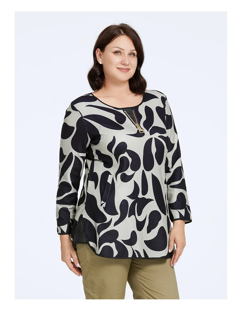 Women's Oversized Graffiti Print Fleece Top with Silver Trim