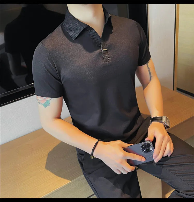 Men's Summer Slim Fit Casual Short Sleeve Style Turn Down Collar Polo Shirt