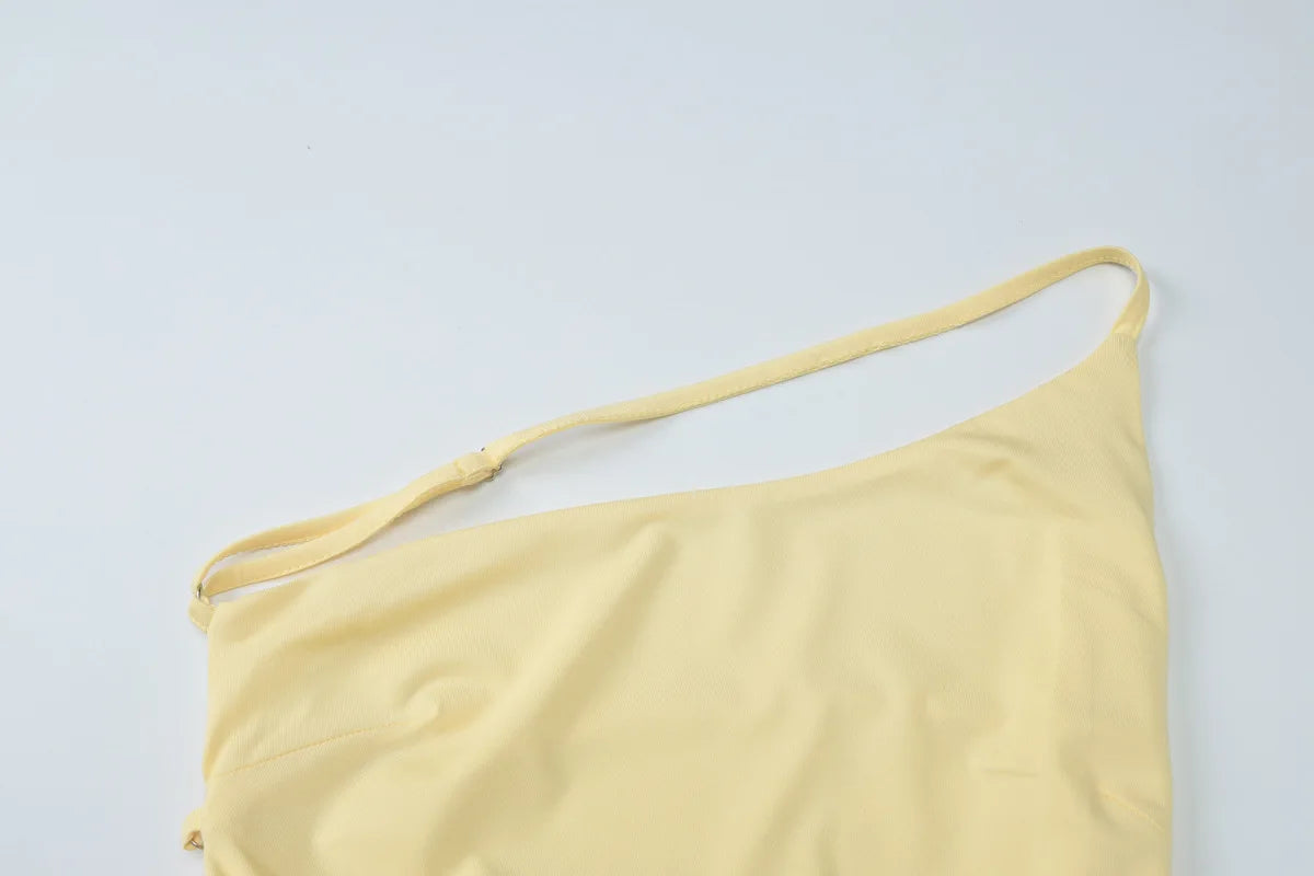 One Shoulder Maxi Dress - Backless Frill Hem Gown