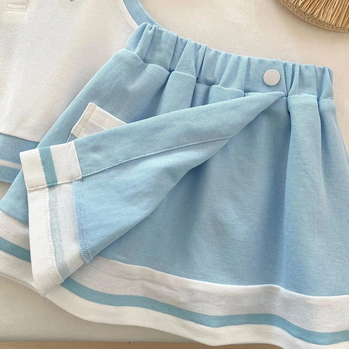 Girl's  Casual Sportswear Sleeveless Polo Shirt and Skirt College Style Easter Children's Sets