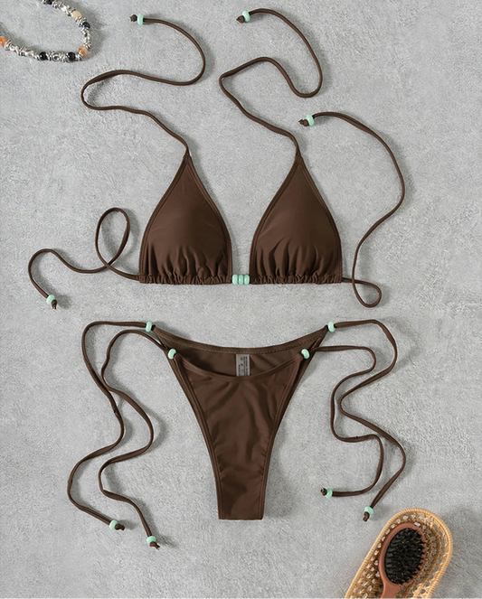 Strappy Halter High Leg Bikini Set