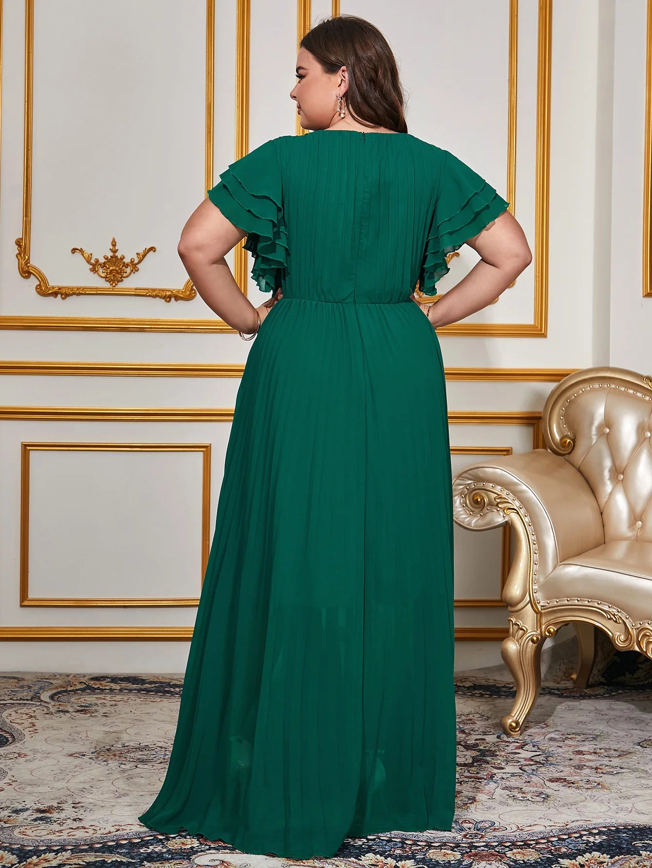 Women's Plus Size Cascading Ruffle Evening Chiffon Dress