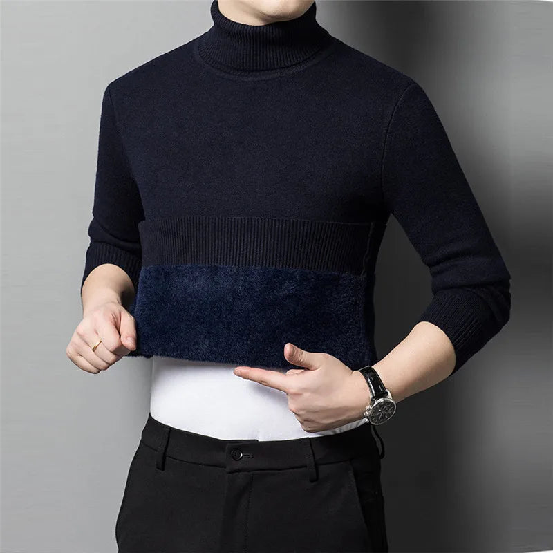 Winter Fleece Turtleneck Sweater - Warm Slim Fit Knit Pullover