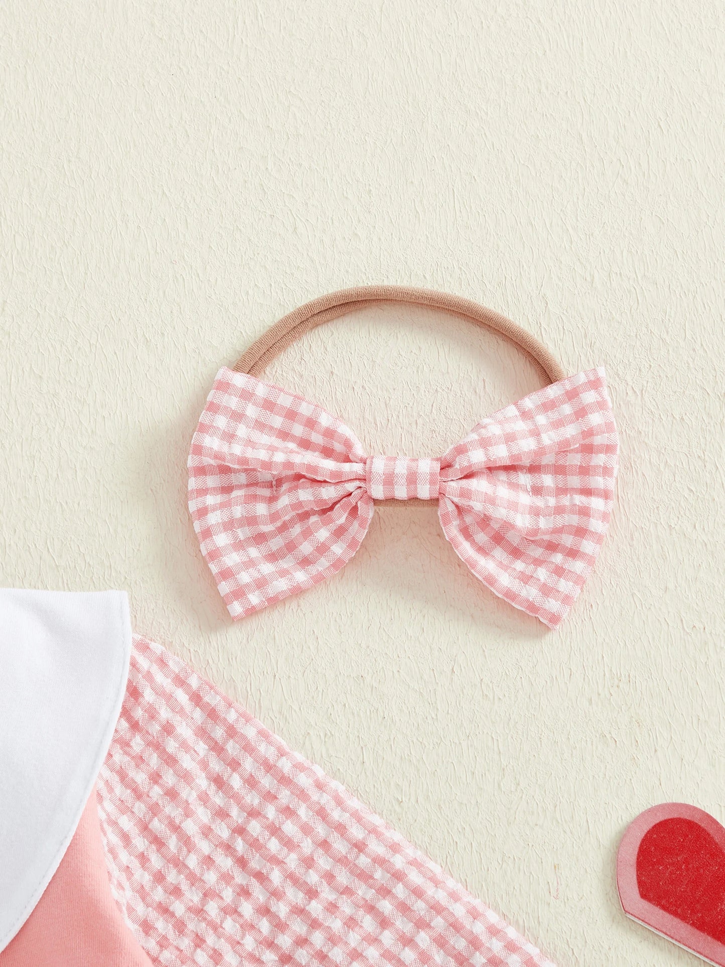 Baby Girls Boys Valentine's Day Letter Heart Embroidery Plaid Long Sleeve Doll Collar Romper